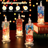 Flameless Led Candles Set Of 4 With Santa Claus, Snowman Decals - Battery Operated Christmas Themed Festival Gift Decorations