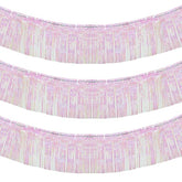 10 Feet By 15 Inch Iridescent White Foil Fringe Garland - Pack Of 3 | Metallic Tinsel Banner | Ideal For Parade Floats, Bridal Shower, Wedding, Birthday, Christmas | Wall Hanging Drapes (3)