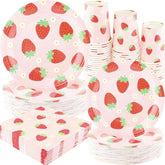 Strawberry Party Tableware Set - 200Pcs Birthday Supplies Disposable Paper Plates Dinnerware Set For 50 Guests Baby Shower Fruit 1St