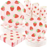 Strawberry Party Tableware Set - 200Pcs Birthday Supplies Disposable Paper Plates Dinnerware Set For 50 Guests Baby Shower Fruit 1St