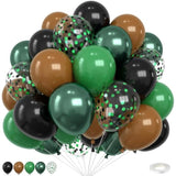 Green And Brown Balloons,12 Inch Metallic Avocado Dark Green Khaki Black Confetti Balloon With Ribbon,For Jungle Safari Theme Camo Birthday Baby Shower Party Decorations