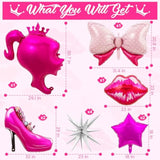 11 Pcs Hot Pink Metallic Balloons Princess Foil Balloons for Pink Themed Parties