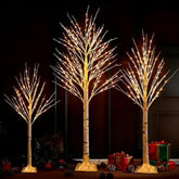 Set Of 3 Lighted Birch Tree, 4Ft 6Ft 8Ft White Artificial Christmas Tree With Total 456 Led Light, Prelit Waterproof Christmas Decoration For Indoor Outdoor Thanksgiving Wedding Holiday