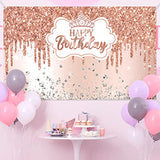 Rose Gold Happy Birthday Backdrop For Women Rose Gold Banner Glitter Diamond Birthday Backdrop Sweet Princess Photography Background