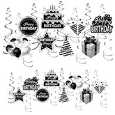 16PCS Black White Silver Birthday Swirls – Ceiling Hanging Party Decor set