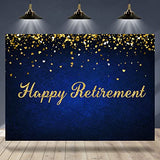 Happy Retirement Backdrop Royal Blue Backdrop with Golden Glitter Dots - 7x5ft Photo Booth Banner for Party Decorations