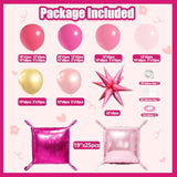 Metallic Magenta Hot Pink Flat Square Foil Balloons Backdrop Wall, Double Sided Tunnel With Latex Pink Balloon Arch Garland Kit For Valentine'S Day Anniversary Bridal Wedding Birthday Party Decoration