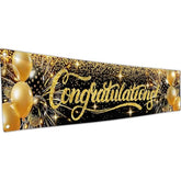 "Congratulations Banner – Proud of You Graduation Decorations (6x1.3ft, Black & Gold)"