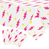 3Pcs Preppy Pink Lighting Bolt Party Tablecloths Plastic Rectangle Table Covers Disposable Y2K Tablecloth For Girls Birthday Bachelorette Early 2000S Theme Party Supplies 51.2 X 86.6 In