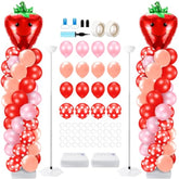 2 Set Strawberry Party Balloon Column Stand Kit Strawberry Red And Pink Foil Balloons Arch Garland Kit For Berry Sweet First Theme Baby Shower Birthday Party Decorations