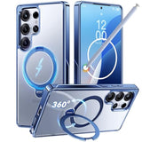Titanium Blue 360° Spin Magnetic Stand For Samsung Galaxy S25 Ultra Case, 16Ft Protection, Fit For Magsafe, Protective Polish S25 Ultra Case With Kickstand Ring 6.9"