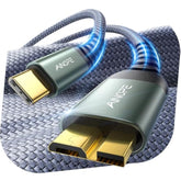 External Hard Drive Cord 10Gbps Micro B To Usb C External Hard Drive Usb C To Micro B Cable Nylon Braided For Macbook Air/Pro, Seagate, Wd Toshiba, Ssd, Iphone, Ipad, Camera, 1.6Ft, Grey