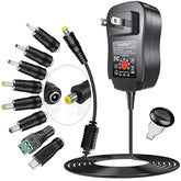 24W Universal Ac/Dc Adapter 12V 9V 7.5V 6V 5V 4.5V 3V Regulated Switching Power Supply With 8 Selectable Plugs For Led Strip Light Camera Keyboard Speaker Scale Recorder Massager, 2A Output