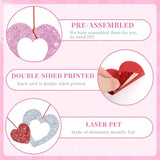 48 Pcs Valentine'S Day Decorations Glitter Valentines Heart Garland Ornament Red Pink Silver Heart Hanging Swirls Ceiling Decorations For Valentines Day Galentines Day Party Supplies