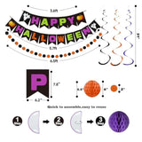 Happy Halloween Banner Orange Purple Black Honeycomb Ball Garland Party Decor