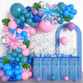 157Pcs Pink Blue Balloon Arch Garland Kit With Table Skirt Purple Metallic Silver Foil Star Balloons Palm Leave For Kids Birthday Hawaii Tropical Baby Shower Cartoon Party Decorations Supplies