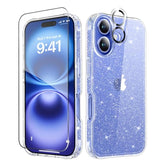 Compatible With Iphone 16 Plus Case, With Screen Protector + Camera Lens Protector, Clear Glitter Shockproof Protective Phone Case, Women Girls Cover For Iphone 16Plus 6.7" - Sparkle Clear