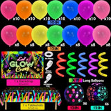 161Pcs Neon Party Decorations Glow In The Dark Birthday Supplies Neon Balloon Arch Kit & Backdrop Tablecloth Uv Blacklight Luminous Glow Balloons Kids Teen Adult Rainbow 80S 90S Disco Party Decor