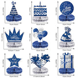 9 Pieces Happy Party Honeycomb Decorations Blue Silver Birthday Table Centerpieces Birthday Themed Honeycomb Centerpieces Party Time Favors For Table Topper Sign Decor