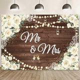 7x5ft Floral Mr and Mrs Engagement Decorations Backdrop White Flowers Wooden Wedding Shower Background Bride and Groom Engaged Ceremony Anniversary Bridal Shower Party Banner Photo Booth Props