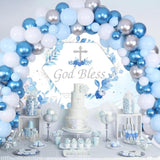 Baptism Decorations For Boys Blue - God Bless Party Decorations Blue & Silver Balloon Garland Kit With Backdrop Cross Foil Balloon For First Communion Confirmation Party Supplies