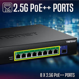 9-Port 2.5G Gan Power Poe++ Switch With 10G Sfp+ Port (480W), Tpe-Bg5091, 8 X 2.5G Poe++ Ports, 1 X 10G Sfp+ Port, 480W, 60Gbps, Ndaa Taa Compliant For Government Use, Protection