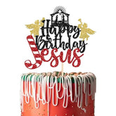 1 Pack Happy Birthday Jusus Cake Topper Glitter Nativity Christmas Cake Pick Jusus Birthday Cake Decorations Jesus Is Reason For The Season Birthday Christmas Party Decorations