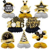 8 Pcs Black & Gold New Year 2026 Honeycomb Table Centerpieces