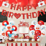 Nurses Theme Birthday Party Decorations, Nurses Week Party Decoration, Red Glitter Banner Cake Topper, Nursing Hat Printed Balloons Set, For Nurse Day Birthday Party Supplies