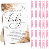 101 Pcs Don'T Say Baby Shower Games 100 Clothespins With 1 Sign For Baby Shower Decorations Clothes Pin Game Gender Reveal Party Prizes(Pink)
