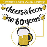60th Birthday Black and Gold Cheers Banner with Pom Poms and Swirls
