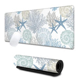 Nautical Coastal Large Gaming Desk Mat,Rubber Non-Slip Starfish Seashell Coral Beach Mouse Pad,31.5X11.8X0.12In Extended Sea Ocean Mousepad,Game Lover Mice Pads Gifts,Office Home Deskmat Decor