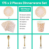 Pink And Gold Party Supplies - 350 Pcs Disposable Dinnerware Set - Pink Paper Plates Napkins Cups, Gold Plastic Forks Knives Spoon For Graduation, Birthday, Cocktail Party