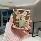 Auroicyy For Samsung Galaxy Z Flip 6 Case With Kickstand, Glitter Foldable Bling Butterfly Stand Mirror Back Gold Plated Shockproof Protective Elegant Cute Woman Girly Soft Cover For Z Flip 6 (Pink)