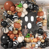 130pcs Vintage Halloween Balloon Arch Kit Orange Black White Gold for Spooky Party Decor