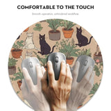 Charming Cat And Plant Pattern Mouse Pad - Whimsical Desk Accessory, Round Stitched Edges Non-Slip Rubber Base Mouse Pads For Computers Laptop