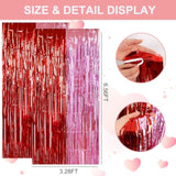 Valentine'S Day Door Streamers,Red And Pink Photo Booth Backdrop Metallic Streamers Foil Fringe Curtain For Birthday Valentine'S Day Bridal Shower Engagement Party Decoration