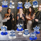 12pcs Blue Silver New Year 2026 Honeycomb Table Centerpieces for NYE Party