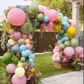 Colorful Balloon Arch Double Stuffed Latex Blue Yellow Green Pink Balloons Wildflower Balloon Garland For Spring Flower Birthday Baby Shower Easter Garden Candy Party Decor