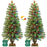 2 Pack 4 Ft Artificial Potted Christmas Tree With 60 Led Lights,Warm White And Colored Changing,8 Lighting Mode&Timer,Mini Small Xmas Tree, Battery Operated,Outdoor Front Door Porch Home Decoration