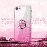For Iphone Se 2020 Case Glitter,Slim Fit Sparkly Case With 360°Ring Holder Kickstand Shock Absorbent Sturdy Glitter Cover,For Iphone 8/7/Se 2020/Se 3 2022 Cover For Girls,Pink