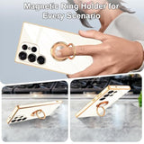 Designed For Samsung Galaxy S23 Ultra Case With Ring Stand, Support Magnetic Car Mount Rotating Finger Holder Soft Tpu Cover Plating Edge Slim Phone Case For Galaxy S23 Ultra White