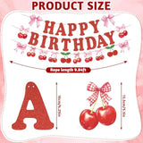43 Pcs Cherry Party Decorations, Happy Birthday Banner With Cute Cherries Hanging Swirls, Summer Fruit Theme Cherry Party Decorations For Wedding Birthday Bridal Shower Baby Shower