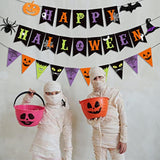 Colorful Happy Halloween Banner and Pennant with Pumpkin Bat Witch Hat Party Decor