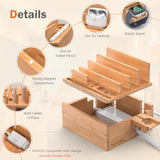 Bamboo Charging Station For Multiple Devices Include 5 Port Usb Charger, 5 Cables, Desktop Organizer For Phones, Tablet, Wooden Docking Stations