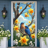 Spring Birds Door Banner Decorations Blue Birds Daffodil Flowers Door Cover Hanging Backdrop For Spring Summer Garden Yard Outdoor Indoor Photo Background Holiday Welcome Decor