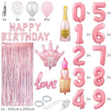 Pink Happy Birthday Balloon Set For Girls - 89 Pc Party Decorations For Women With 0-19 Number Balloons, Crown, Lipstick And Champagne Bottle Shapes, Confetti, Backdrop, Arch Kit, Assembly Supplies