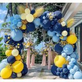 Blue and yellow balloon garland arch kit navy royal blue for birthday and showers