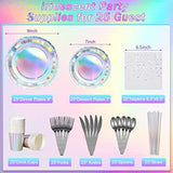 Iridescent Silver Party Supplies Decorations, Holographic Paper Plates And Napkins Set, Disposable Silver Paper Plates Cups Knives Spoons Fork Straw For Disco Bachelorette Birthday Party, Serve 25