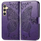 For Galaxy S25 5G Phone Case Wallet,Women Flip Folio Cover With Credit Card Holders Slots Butterfly Embossed Pu Leather Kickstand Wrist Strap Purse For Samsung S25 (Purple)